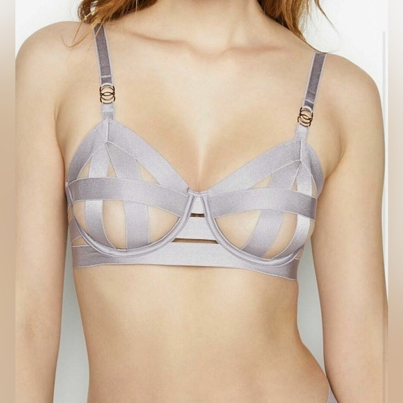 SET NWT Victoria's Secret Luxe Banded Bandage Bra Cutout Unlined Balconet 34D XS - Picture 1 of 8